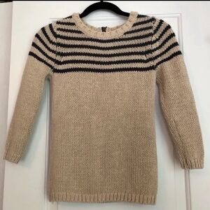 LOFT 100% cotton XSP nautical chunky knit navy blue tan stripe sweater petite